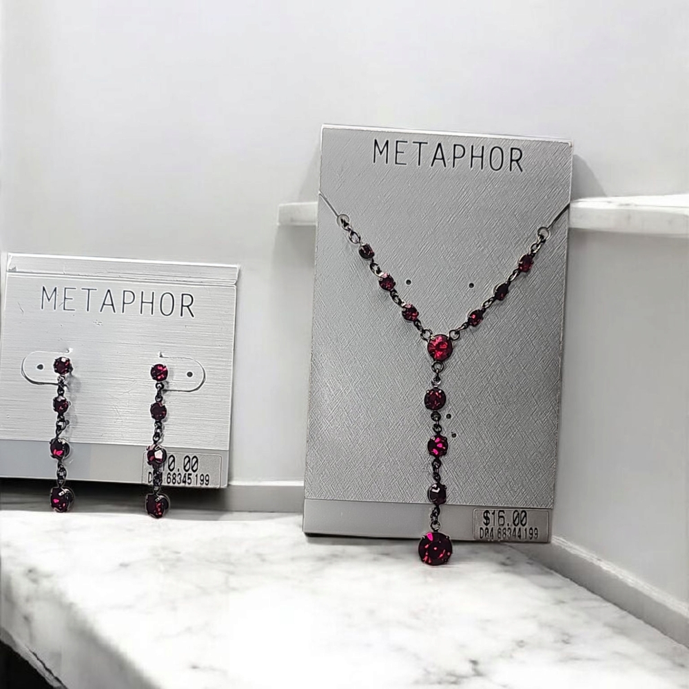 Metaphor Red Necklace Elegant Y-Style Design With Matching Earrings